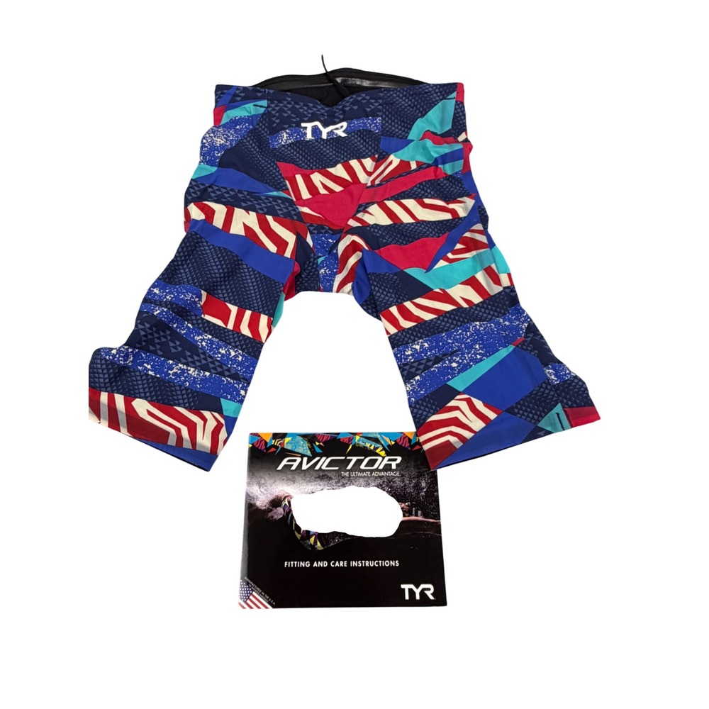 TYR Avictor Prelude Mens High Short Swim Jammer Red White Blue Size 29 APMH6A